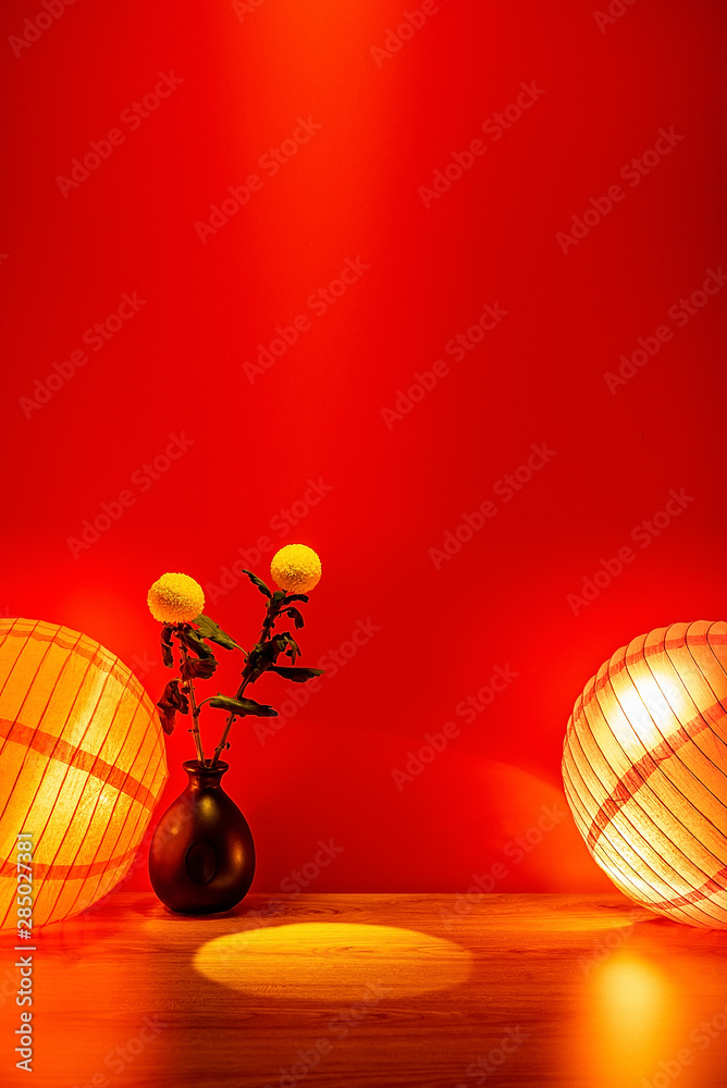 Φωτογραφία Mid Autumn Festival beautiful vintage colorful flower lanterns and chrysanthemum