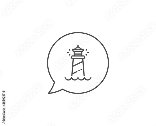 Lighthouse line icon. Chat bubble design. Searchlight tower sign. Beacon symbol. Outline concept. Thin line lighthouse icon. Vector © blankstock