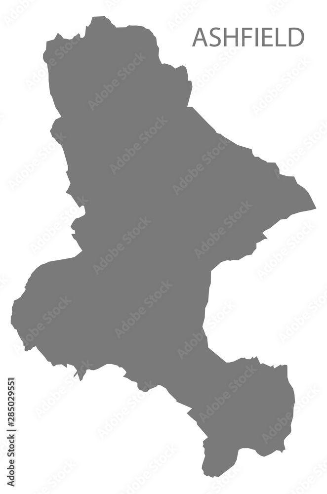 Ashfield grey district map of East Midlands England UK