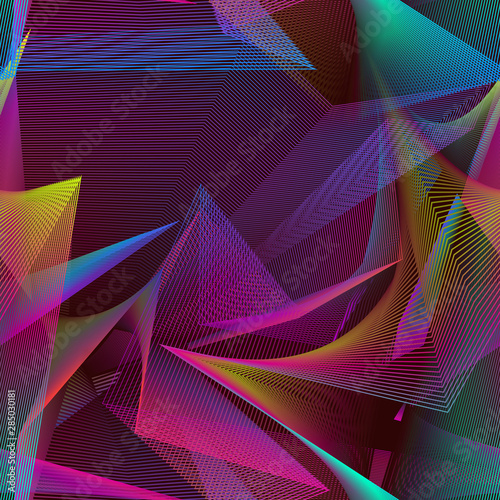 Urban chaotic seamless pattern swatch of gradient color broken lines.
