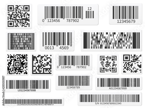 Supermarket scan code bars and qr codes label set