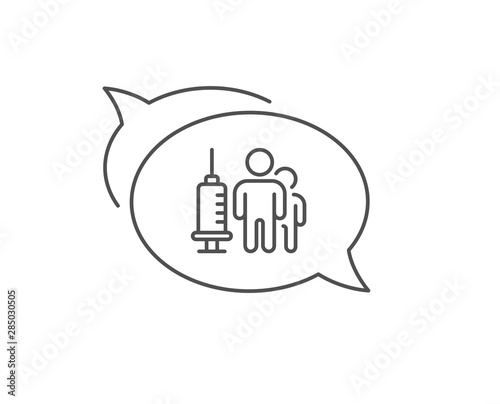 Medical vaccination line icon. Chat bubble design. Medicine vaccine sign. Pharmacy medication symbol. Outline concept. Thin line medical vaccination icon. Vector