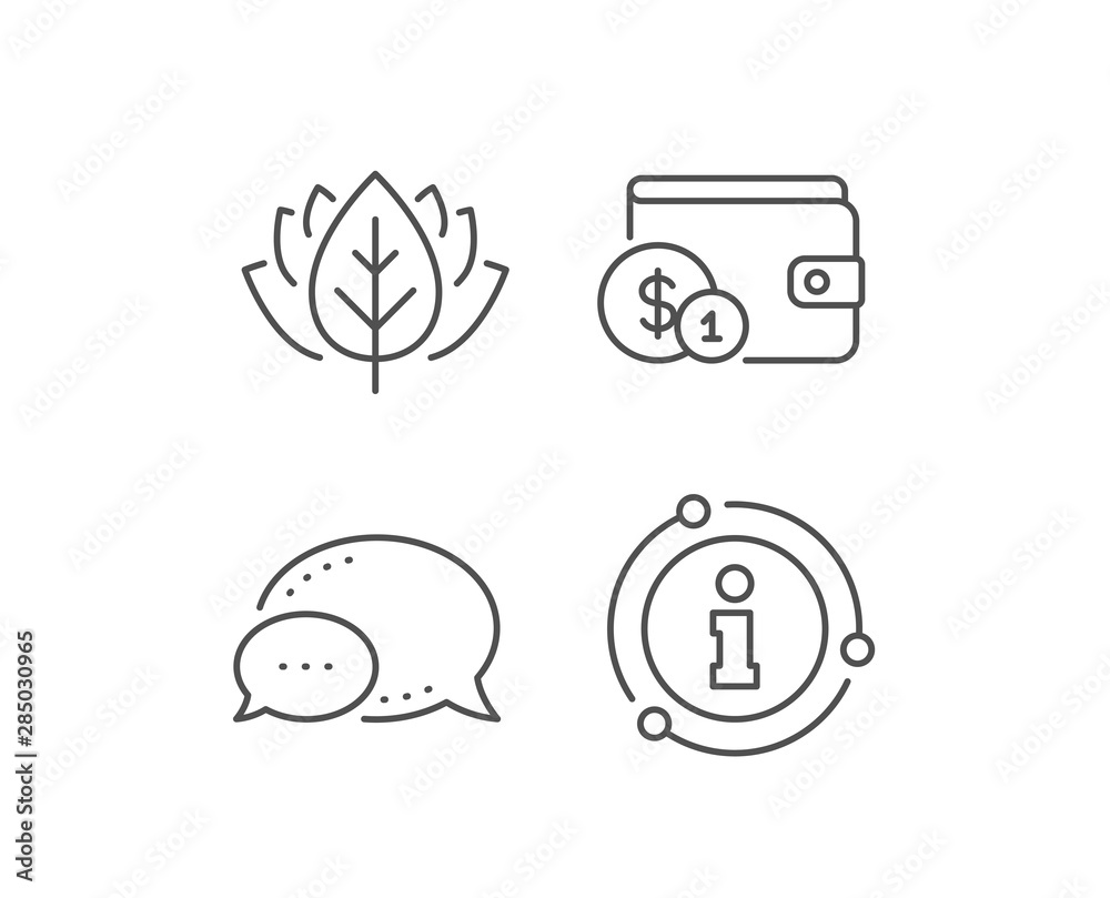 Wallet with Cash money line icon. Chat bubble, info sign elements. Dollar currency sign. Payment method symbol. Linear buying accessory outline icon. Information bubble. Vector Wallet with Cash money line icon. Chat bubble, info sign elements. Dollar currency sign. Payment method symbol. Linear buying accessory outline icon. Information bubble. Vector