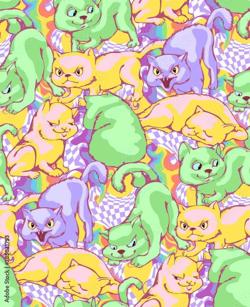 Cute cats. Seamless pattern. Vector illustration. Will be well to look in the design of children's room - design curtains, wallpapers, fabrics for furniture.