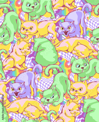 Cute cats. Seamless pattern. Vector illustration. Will be well to look in the design of children's room - design curtains, wallpapers, fabrics for furniture. © Helen Trupak