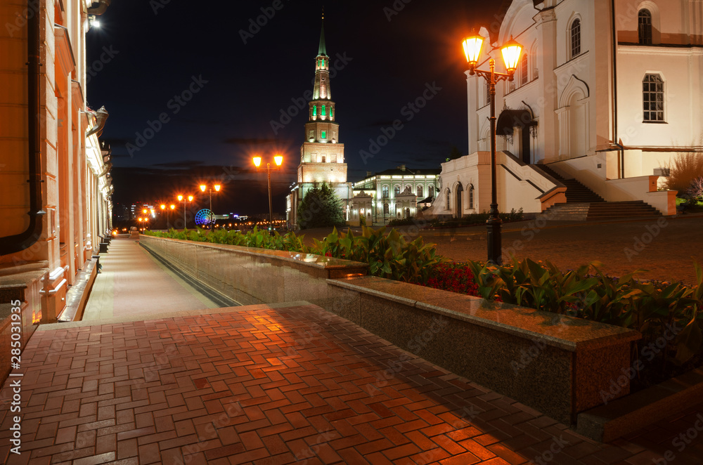 The center of Kazan near the Kremlin, night. Long exposure