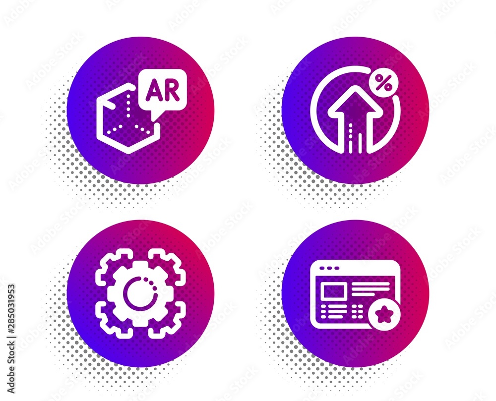 Augmented reality, Seo gear and Loan percent icons simple set. Halftone dots button. Favorite sign. Virtual reality, Cogwheel, Growth rate. Star feedback. Technology set. Vector