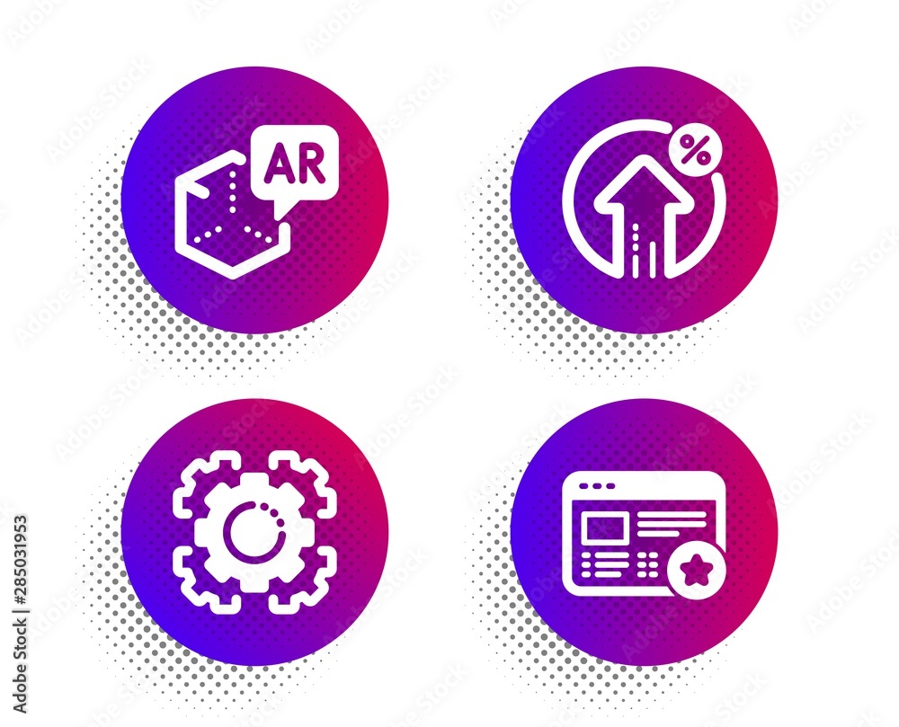 Augmented reality, Seo gear and Loan percent icons simple set. Halftone dots button. Favorite sign. Virtual reality, Cogwheel, Growth rate. Star feedback. Technology set. Vector Augmented reality, Seo gear and Loan percent icons simple set. Halftone dots button. Favorite sign. Virtual reality, Cogwheel, Growth rate. Star feedback. Technology set. Vector