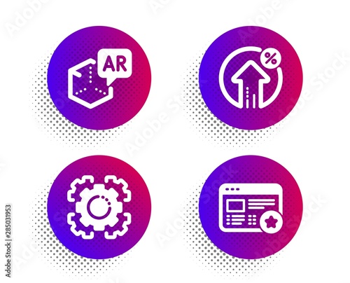 Augmented reality, Seo gear and Loan percent icons simple set. Halftone dots button. Favorite sign. Virtual reality, Cogwheel, Growth rate. Star feedback. Technology set. Vector