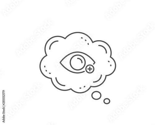 Farsightedness line icon. Chat bubble design. Eye diopter sign. Optometry vision symbol. Outline concept. Thin line farsightedness icon. Vector