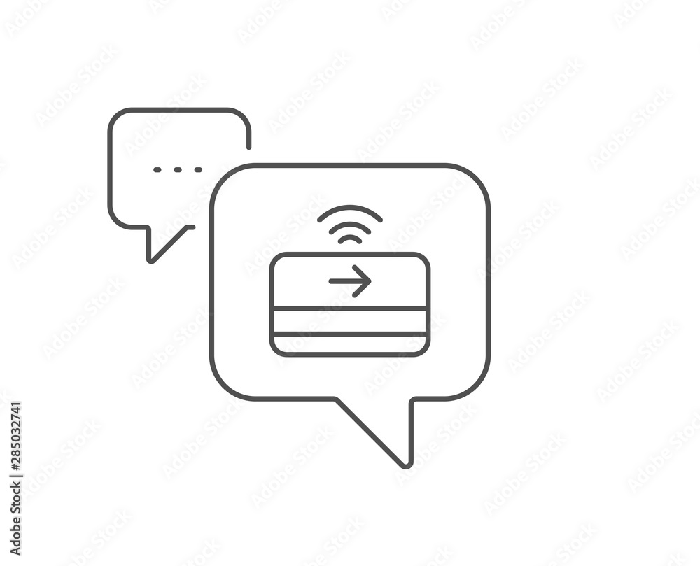 Contactless payment line icon. Chat bubble design. Credit card sign. Finance symbol. Outline concept. Thin line contactless payment icon. Vector Contactless payment line icon. Chat bubble design. Credit card sign. Finance symbol. Outline concept. Thin line contactless payment icon. Vector