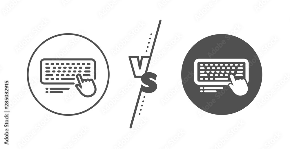 Computer component device sign. Versus concept. Keyboard line icon. Line vs classic computer keyboard icon. Vector