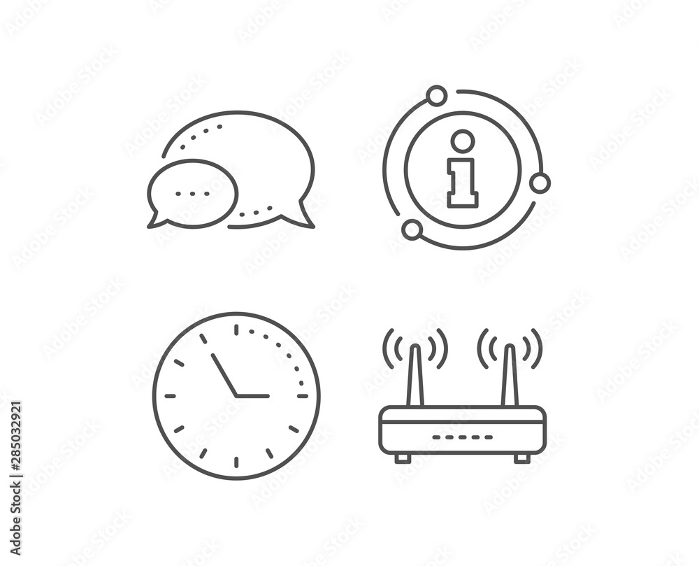 Wifi router line icon. Chat bubble, info sign elements. Computer component sign. Internet symbol. Linear wifi outline icon. Information bubble. Vector Wifi router line icon. Chat bubble, info sign elements. Computer component sign. Internet symbol. Linear wifi outline icon. Information bubble. Vector