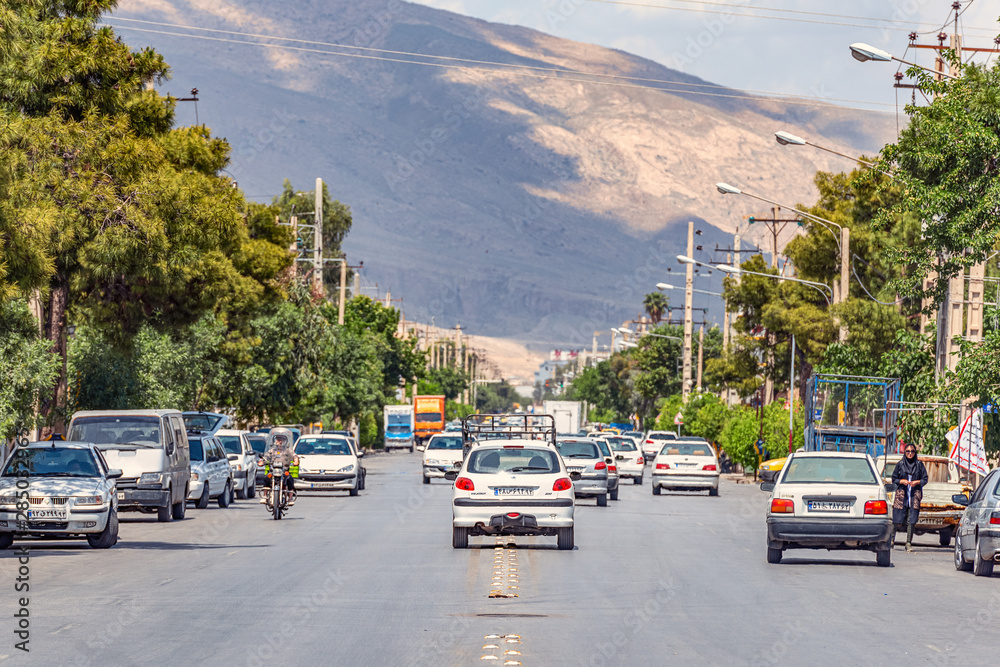 .15/05/2019 Shiraz, Fars Province, Iran, traffic from many cars on the streets of the old Persian city