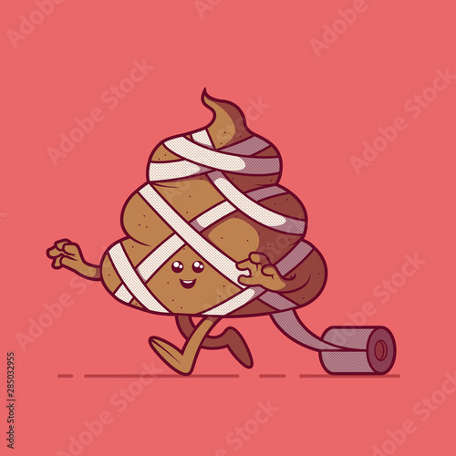 Mummy poop walking with toilet paper vector illustration.