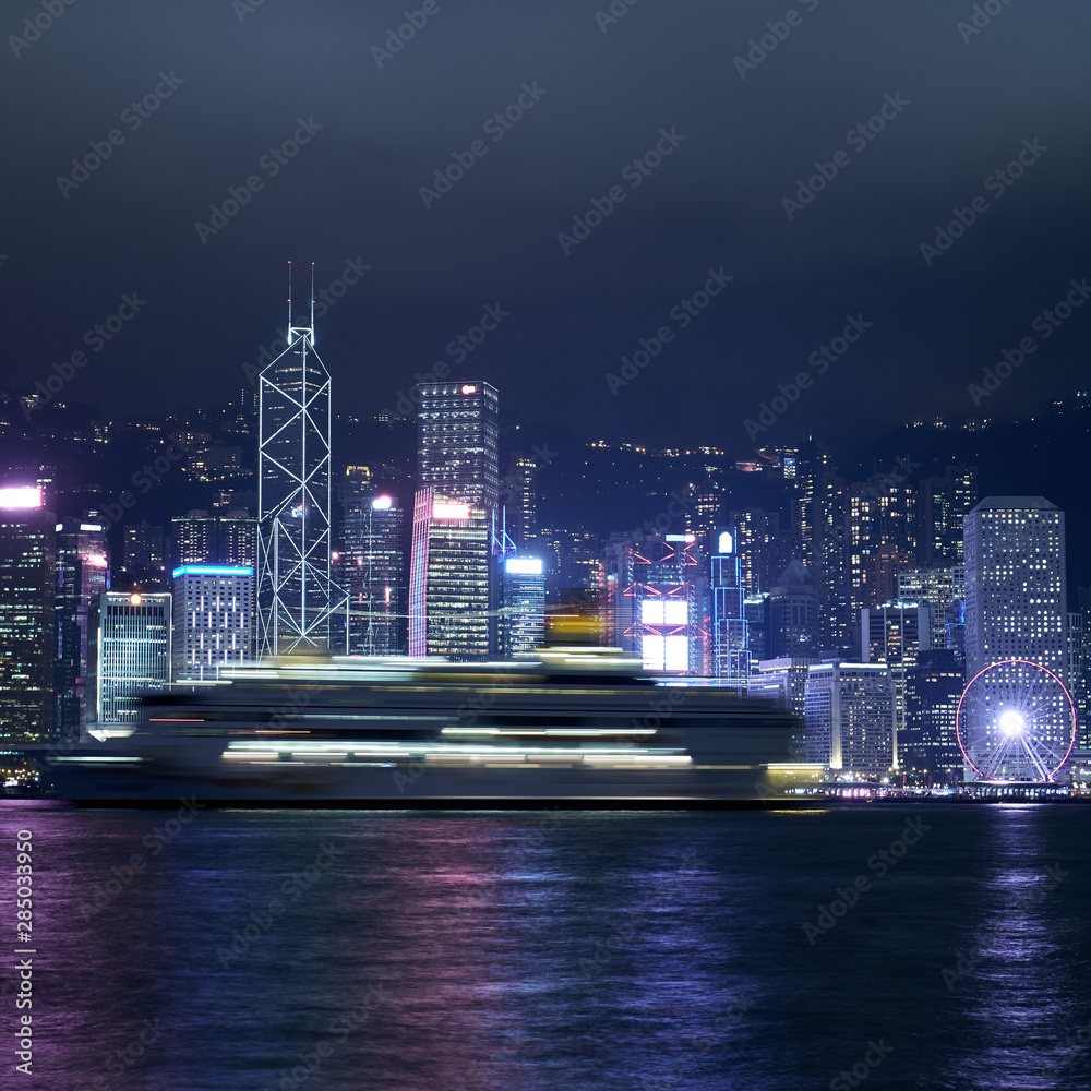 Hong Kong skyline at night. Square cropping.