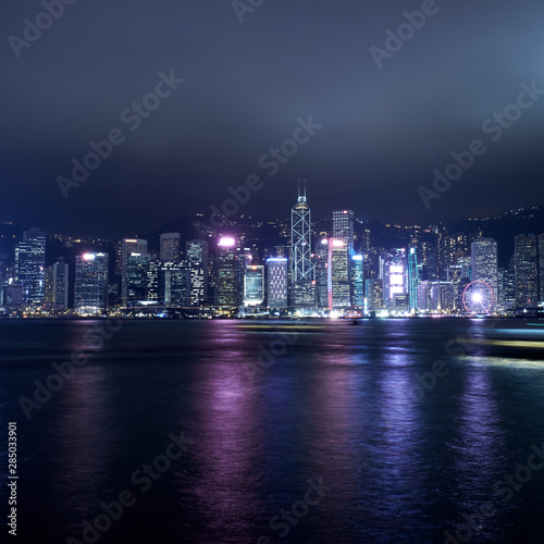 Hong Kong skyline at night. Square cropping.