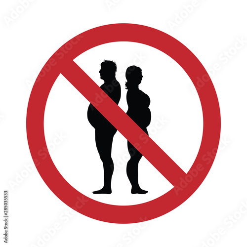 Vector silhouette no obesity mark on white background. Symbol of fat,weight,obes,overweight,people,stop.