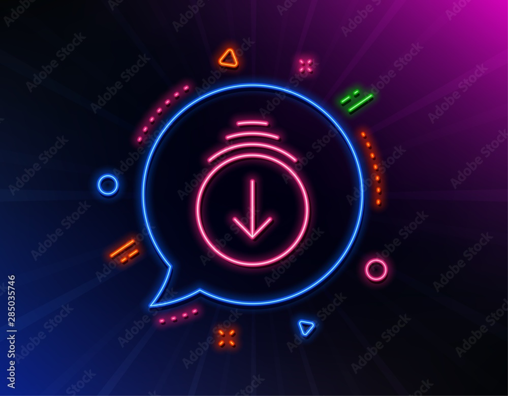 Scroll down arrow line icon. Neon laser lights. Scrolling screen sign. Swipe page. Glow laser speech bubble. Neon lights chat bubble. Banner badge with scroll down icon. Vector Scroll down arrow line icon. Neon laser lights. Scrolling screen sign. Swipe page. Glow laser speech bubble. Neon lights chat bubble. Banner badge with scroll down icon. Vector