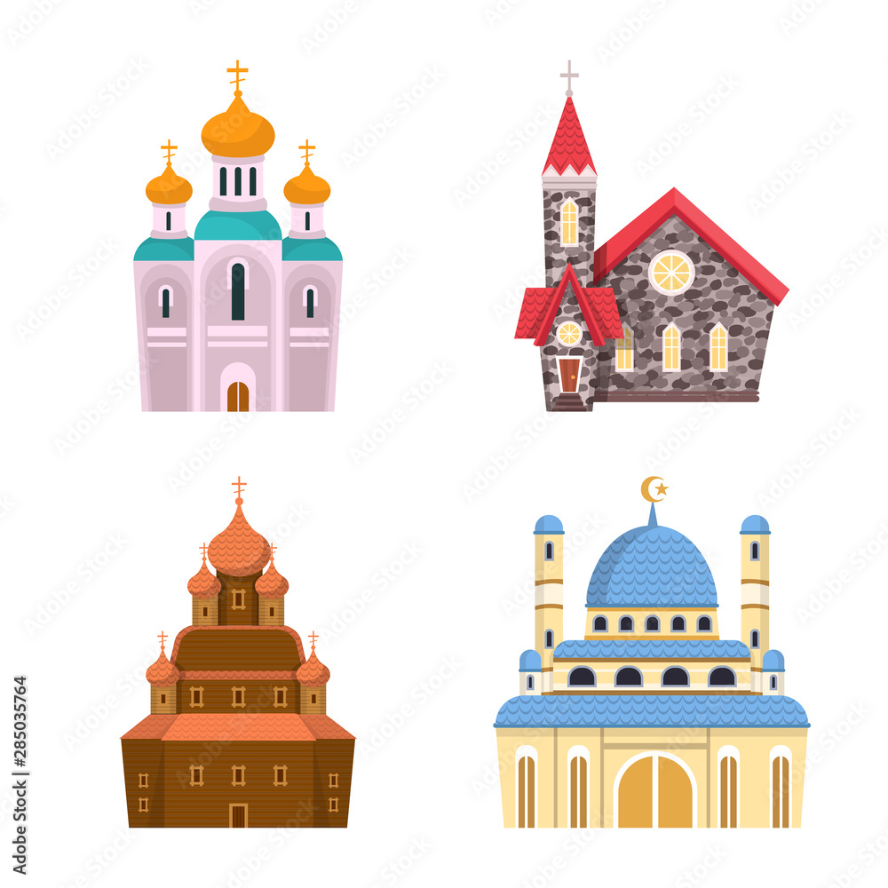 Isolated object of religion and building icon. Collection of religion and faith stock symbol for web.