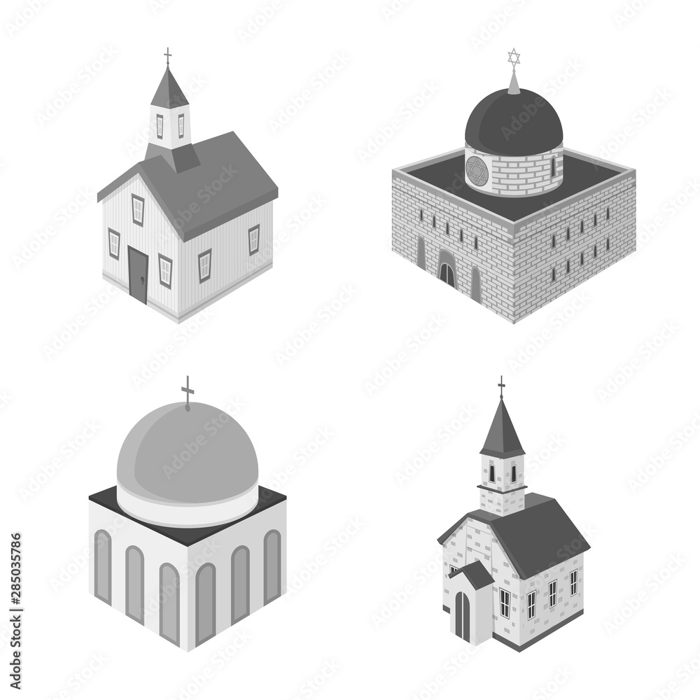 Vector design of landmark and clergy logo. Set of landmark and religion stock symbol for web.