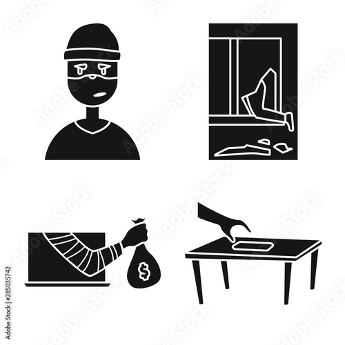 Vector illustration of robber and villain sign. Set of robber and police stock vector illustration.