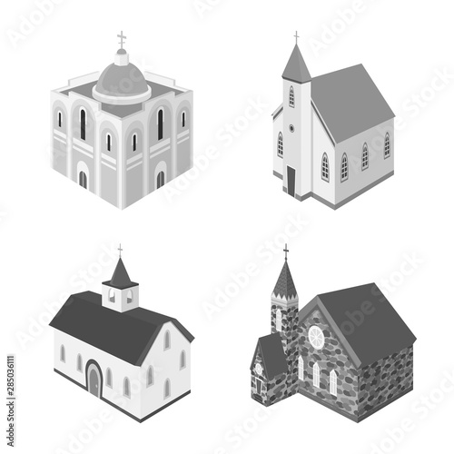 Isolated object of landmark and clergy icon. Collection of landmark and religion vector icon for stock.