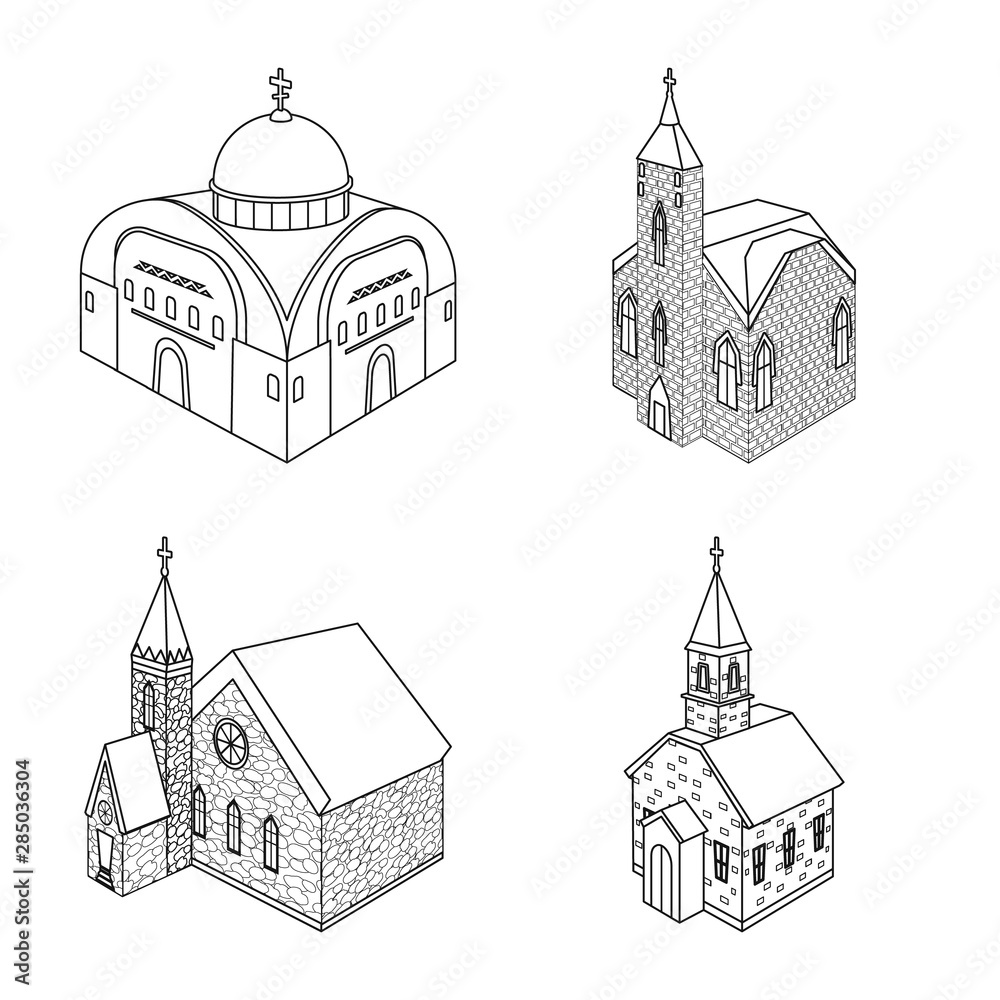 Isolated object of architecture and building icon. Collection of architecture and clergy vector icon for stock.