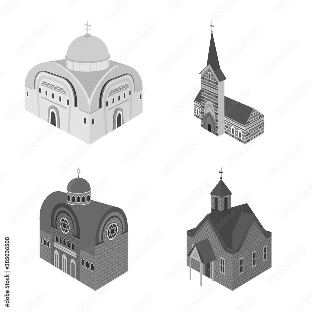 Vector illustration of landmark and clergy icon. Collection of landmark and religion stock vector illustration.