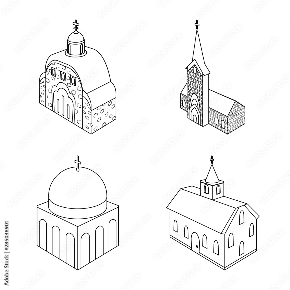 Vector illustration of architecture and building logo. Collection of architecture and clergy stock symbol for web.
