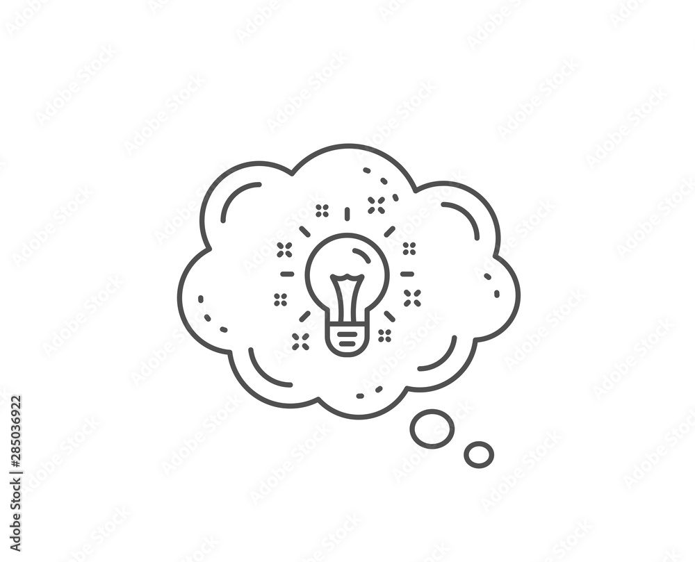Idea line icon. Chat bubble design. Light bulb or Lamp sign. Creativity, Solution or Thinking symbol. Outline concept. Thin line idea icon. Vector Idea line icon. Chat bubble design. Light bulb or Lamp sign. Creativity, Solution or Thinking symbol. Outline concept. Thin line idea icon. Vector