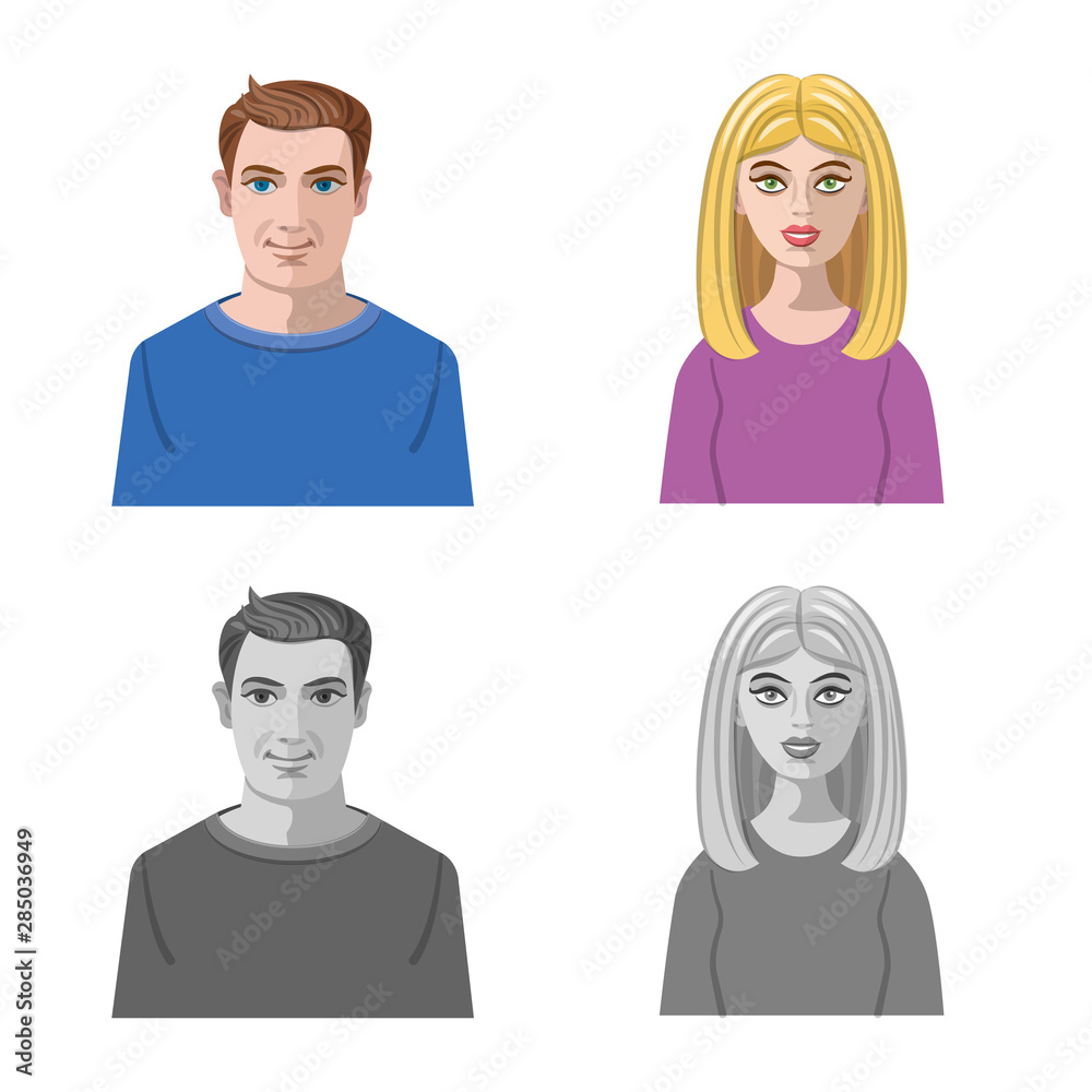 Vector design of hairstyle and profession sign. Set of hairstyle and character stock vector illustration. Vector design of hairstyle and profession sign. Set of hairstyle and character stock vector illustration.