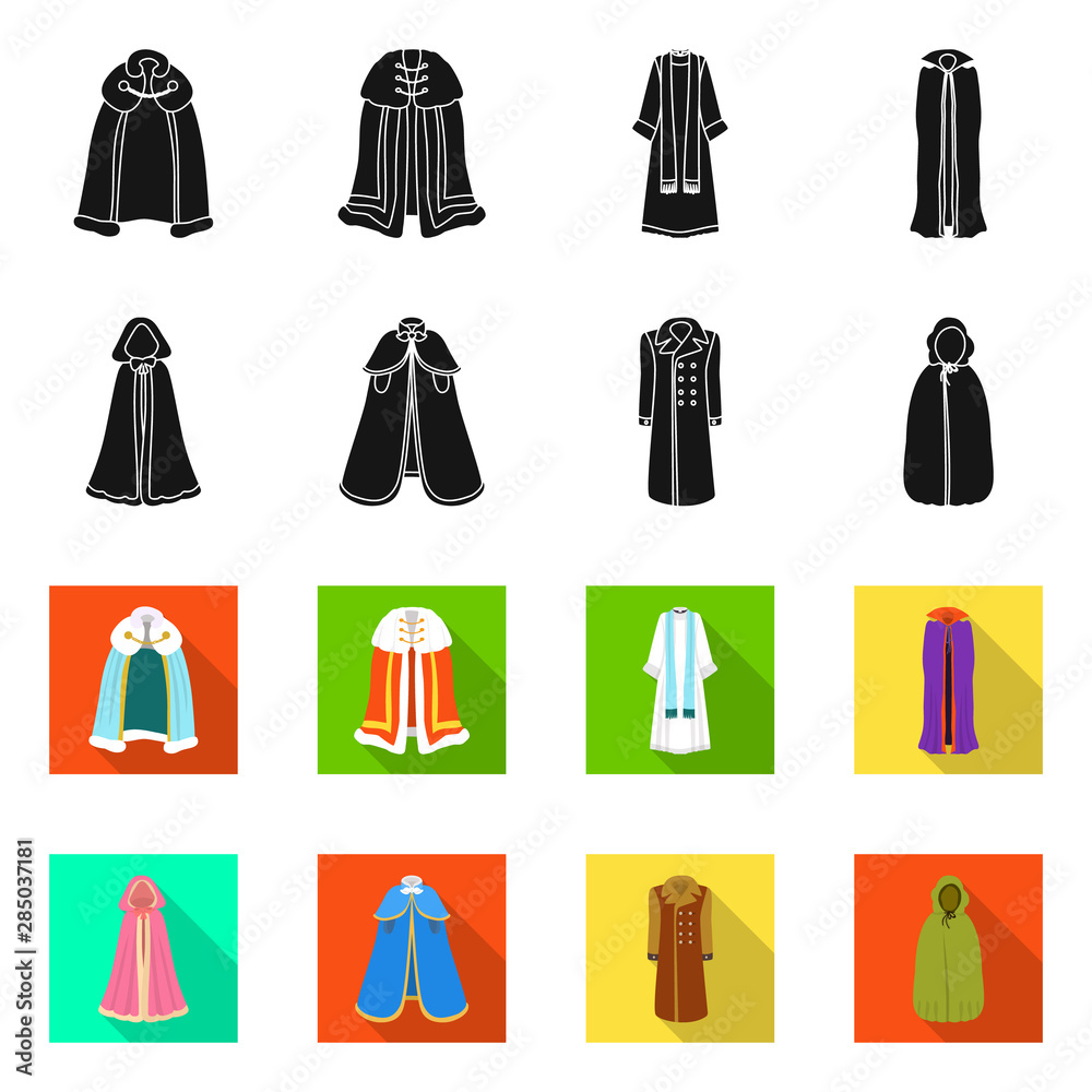 Vector illustration of material and clothing sign. Collection of material and garment stock symbol for web. Vector illustration of material and clothing sign. Collection of material and garment stock symbol for web.