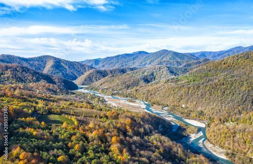 River Shah in the mountains in autumn, Solohaul, Russia photo