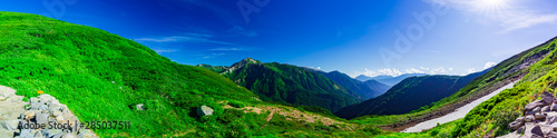 鏡平山荘から双六小屋ルートから見た風景（パノラマ写真）