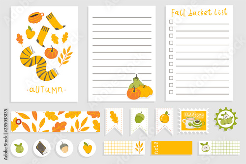 Cute Autumn Notebook design. Daily Planner Template. Organizer and Schedule with Notes and To Do List. Vector. Isolated. Trendy Autumn Concept. 