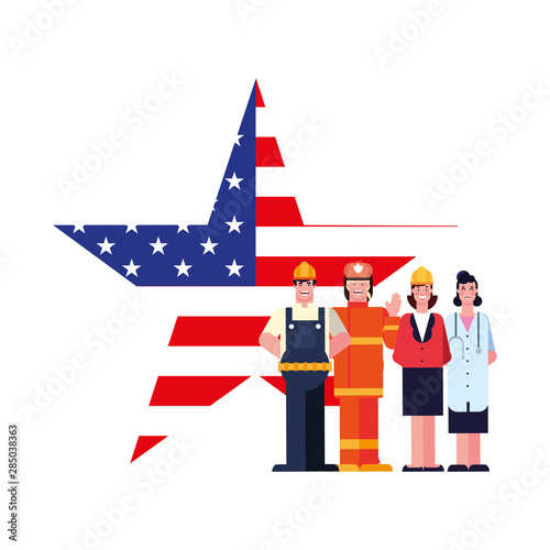 flat design people happy labor day