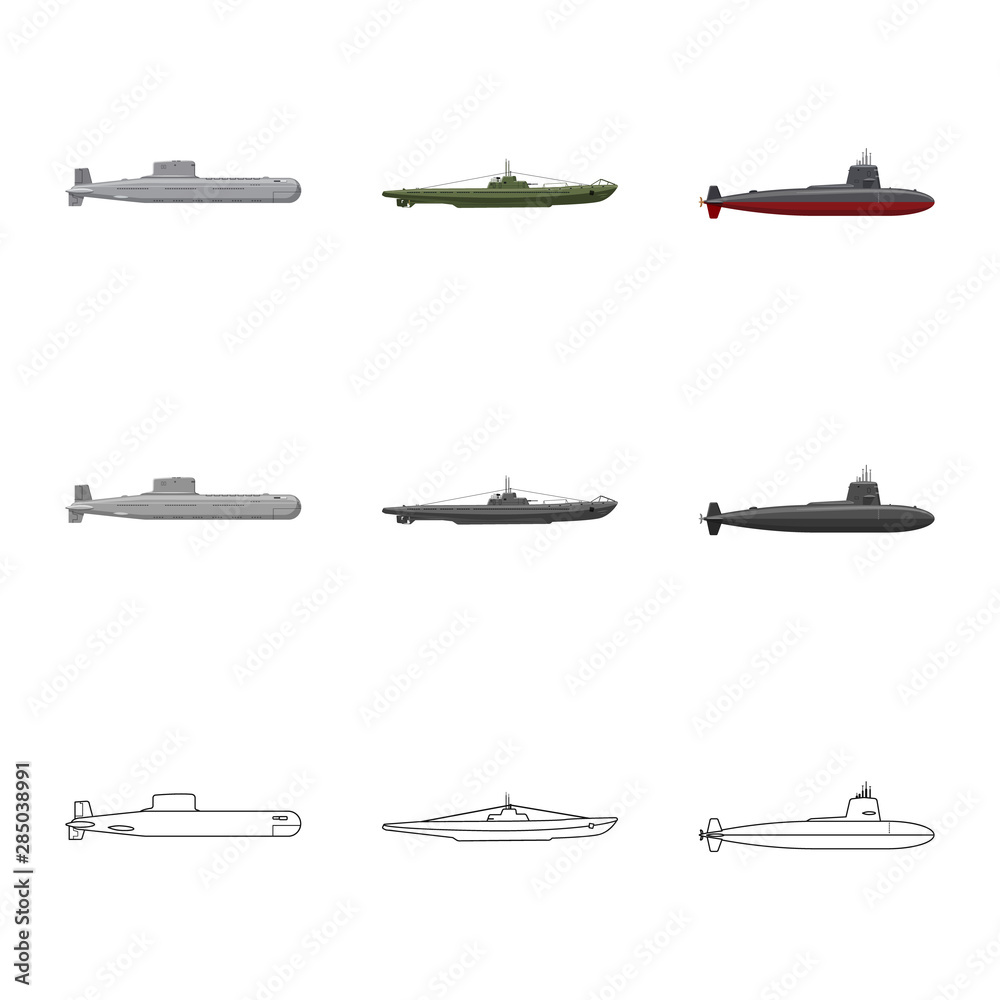 Vector design of war and ship symbol. Set of war and fleet stock vector illustration.