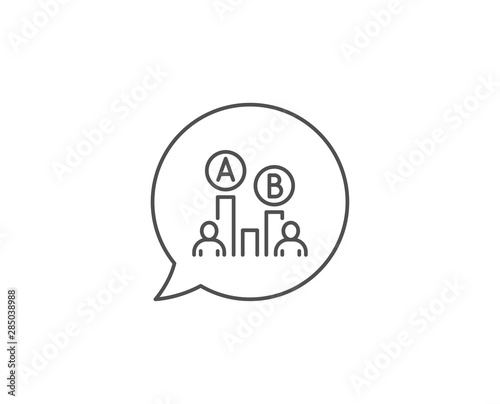 Ab testing line icon. Chat bubble design. Ui test chart sign. Outline concept. Thin line ab testing icon. Vector
