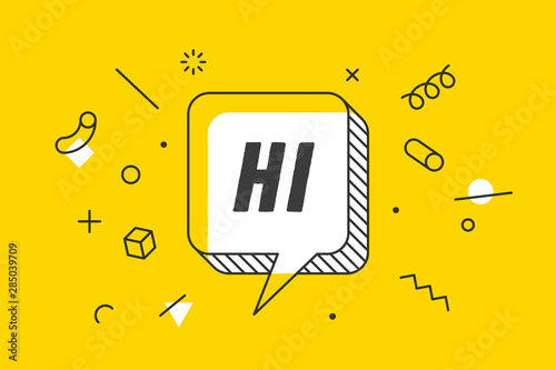 HI. Banner, speech bubble, poster and sticker concept
