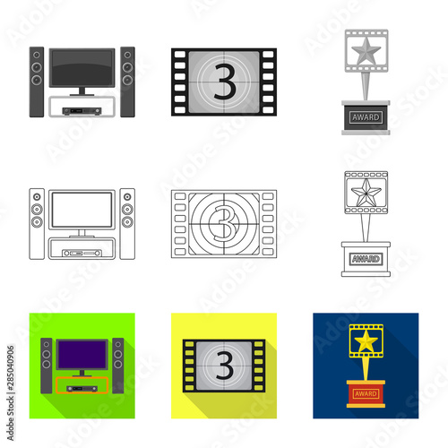 Vector illustration of television and filming logo. Collection of television and viewing stock symbol for web.