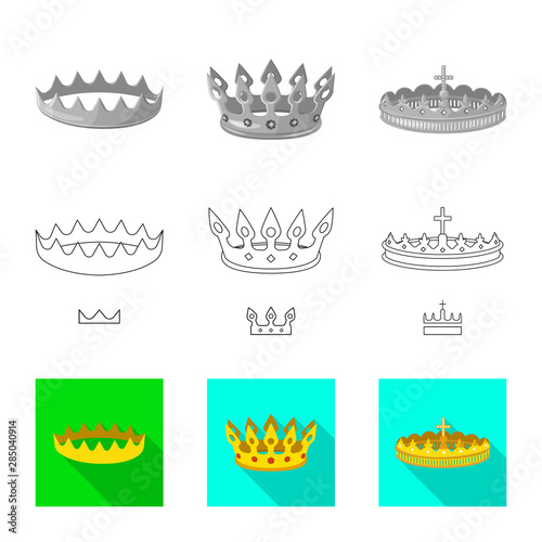 Vector design of medieval and nobility icon. Collection of medieval and monarchy stock vector illustration.
