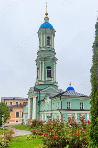 Belfry of Optina Monastery. Optina Pustyn (literally Opta's hermitage) is an Eastern Orthodox monastery near Kozelsk in Russia