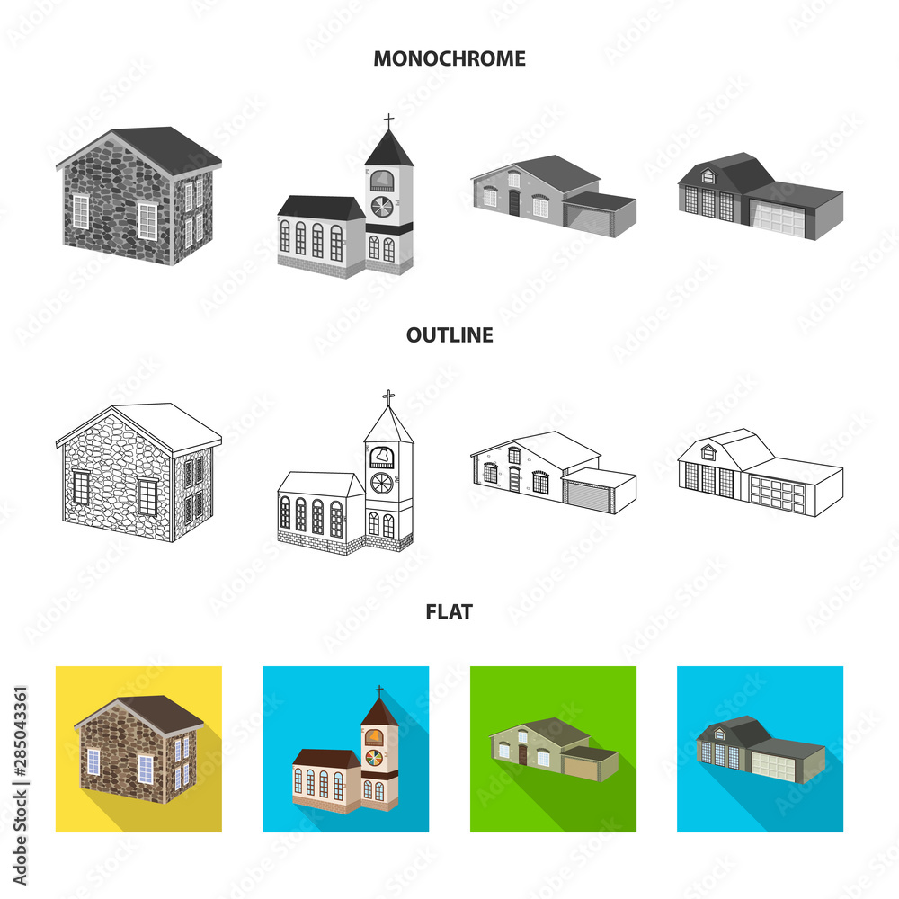 Vector illustration of facade and housing logo. Collection of facade and infrastructure vector icon for stock.