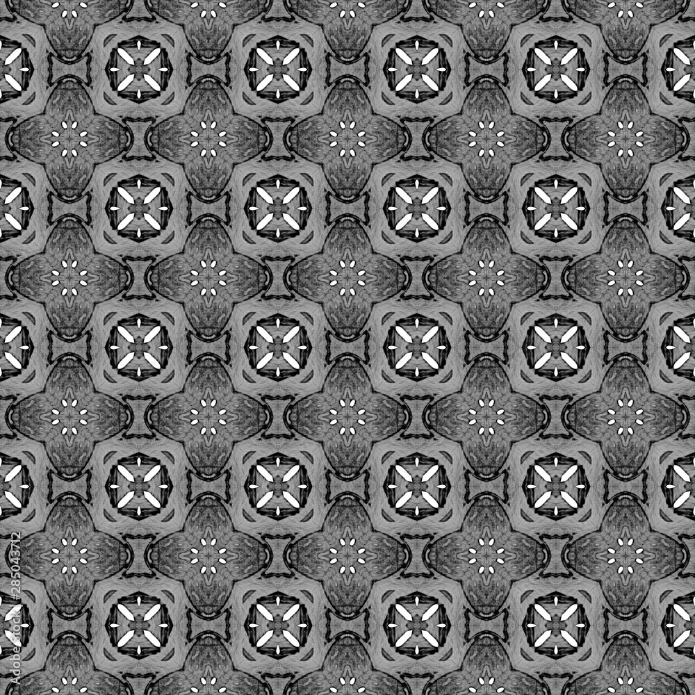 Fototapeta premium Black and white geometric seamless pattern. Hand d