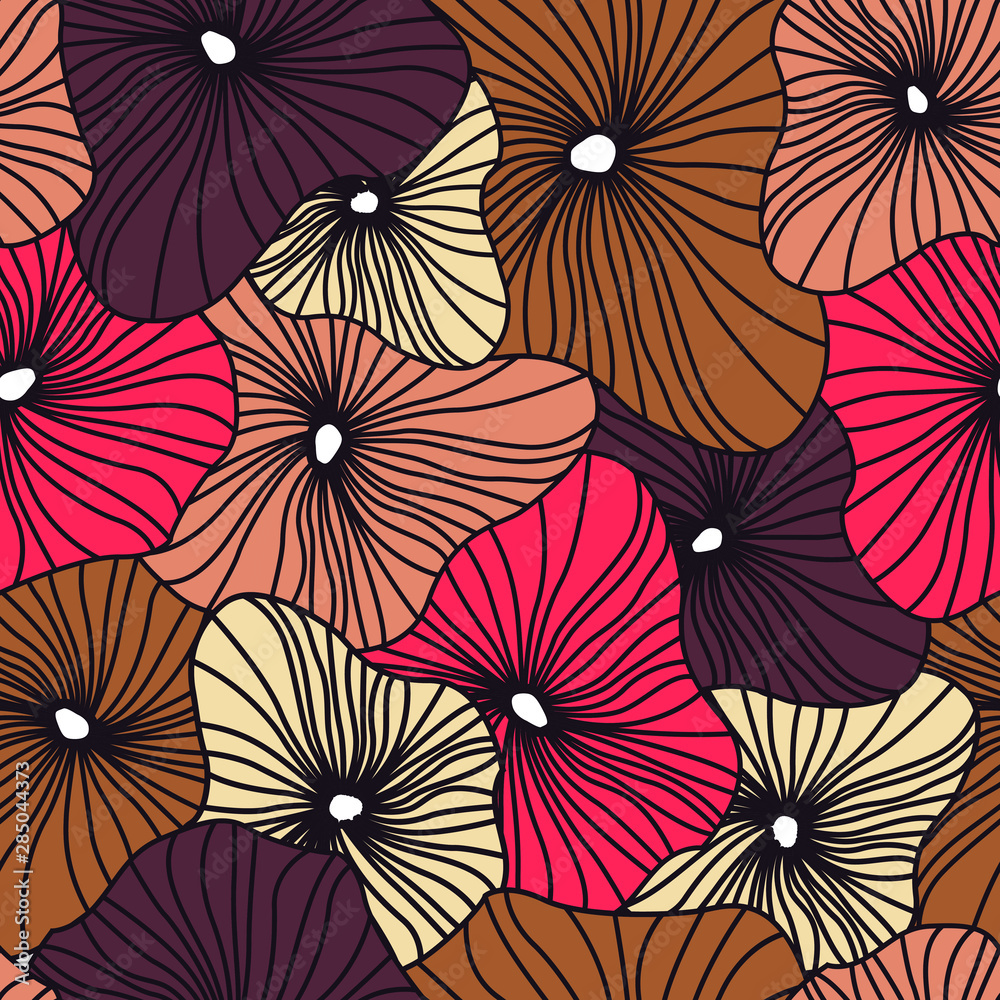 Seamless vector pattern with bright decorative flowers. Funny multicolor background, nature texture