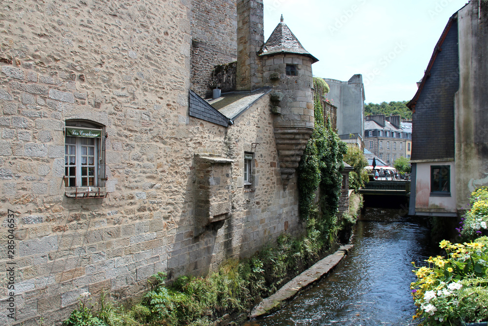 medieval buildings and steïr river in quimper (brittany - france)