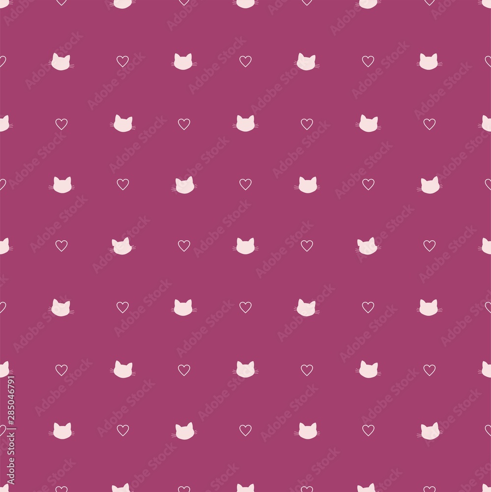 cat head heart line vector seamless pattern cat head heart line vector seamless pattern