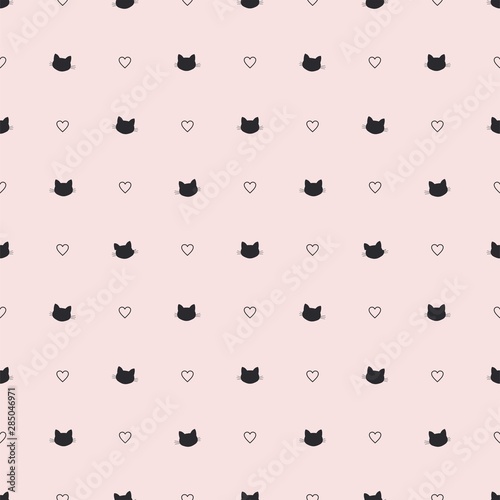 cat head heart line vector seamless pattern