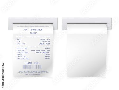 ATM bill in slot vector realistic illustrations set